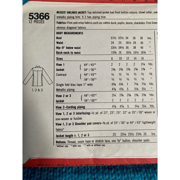 Simplicity Sewing pattern 5366 blazer 1970's - Picture 4 of 5